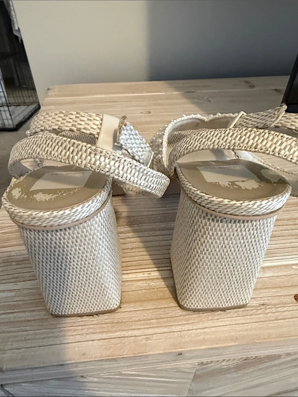 Dolce Vita Cream Braided Beaded Wedges with Ankle Strap